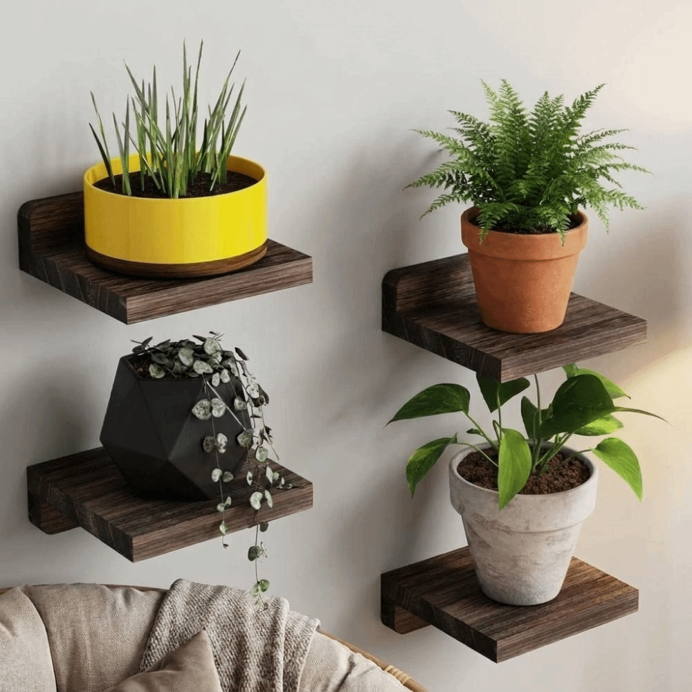 Flower Wall Panel - 4PCS Wood Small Floating Shelves Simple